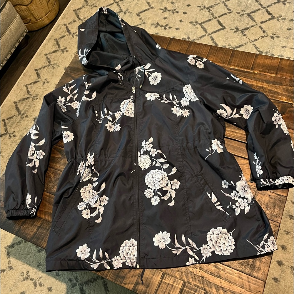mac macintosh raincoat new england Floral Hooded Jacket SZ 1X